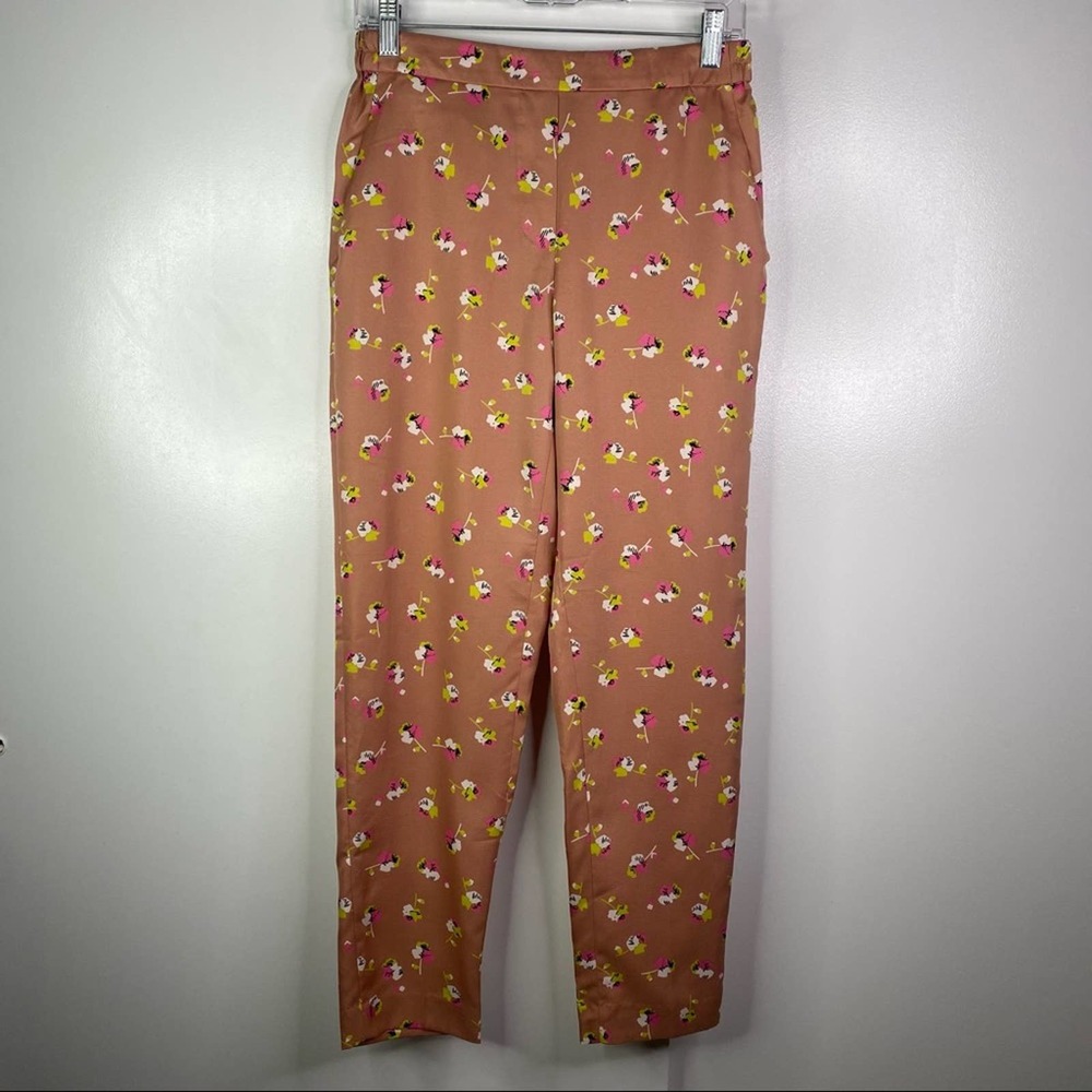 J. Crew Falling Pansies Pull On Floral Slim Tapered Leg Trouser Pants Pink 6
